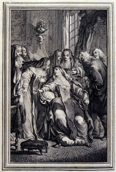 La abadesa enferma. En “Cuentos y nuevas en verso” de Jean La Fontaine. 1776. Ilustración por P.P. Choffard. de Pierre Philippe Choffard