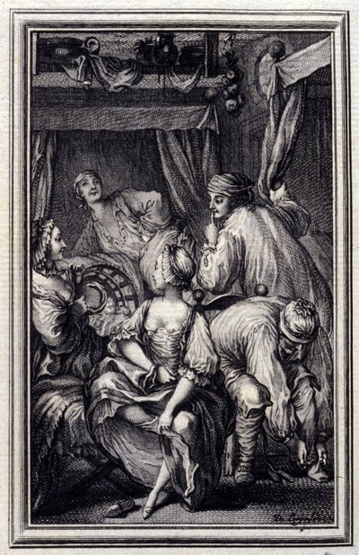 La cuna - en “Cuentos y nuevas en verso” de Jean La Fontaine. 1776. Ilustración de P.P. Choffard de Pierre Philippe Choffard