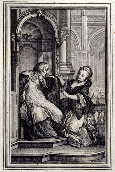 El marido confesor - en "Cuentos y nuevas en verso" de Jean La Fontaine. 1776. Ilustración de P.P. Choffard de Pierre Philippe Choffard