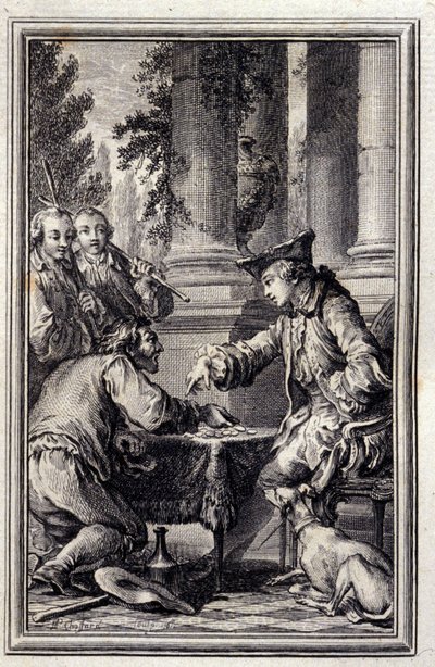 Cuento de un campesino que ofendió a su señor - en “Cuentos y noticias en verso” de Jean La Fontaine. 1776. Ilustración de P.P. Choffard de Pierre Philippe Choffard
