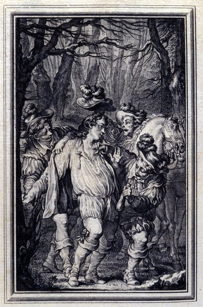 La oración de San Julián. En Cuentos y nuevas en verso de Jean de La Fontaine, Ámsterdam 1776. ilustrado por P.P. Choffard de Pierre Philippe Choffard