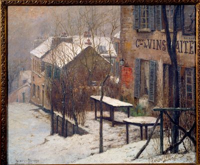 El cabaret del Rabbit Agile en Montmartre en 1890. Vista de París bajo la nieve en invierno. Pintura de Pierre Prins (1838-1913) de Pierre Prins