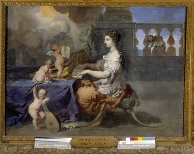 Santa Cecilia tocando el clavecín para convertir a su esposo al catolicismo. Santa Cecilia es la patrona de los músicos de Pierre Puget