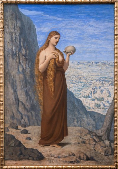 María Magdalena en el desierto - por Pierre Puvis de Chavannes (1824-1898) - 1869 - Marie Madeleine dans le desert - 36,8 x 48 cm - Museo en Frankfurt | Museo Stadel de Pierre Puvis de Chavannes