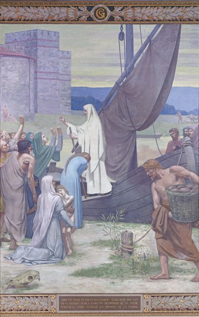 Santa Genoveva trayendo suministros a la ciudad de París después del asedio de Pierre Puvis de Chavannes