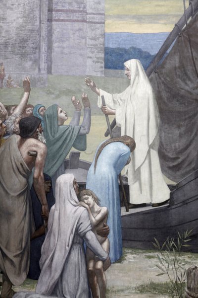 Santa Genoveva trayendo suministros a la ciudad de París después del asedio de Pierre Puvis de Chavannes
