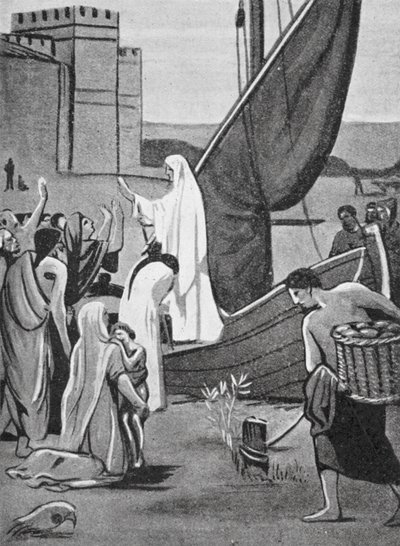 Santa Genoveva lleva suministros a París (litografía) de Pierre Puvis de Chavannes