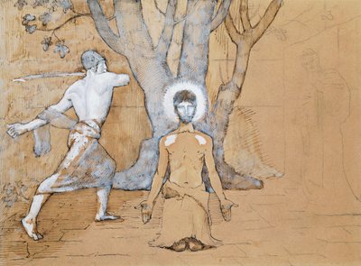 Estudio para la decapitación de Juan Bautista (Dibujo a pluma, tinta, lápiz y acuarela) de Pierre Puvis de Chavannes