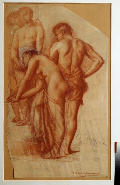 Estudio de 4 figuras para Descanso. Dibujo de Pierre de Puvis De Chavannes (1824-1898) de Pierre Puvis de Chavannes