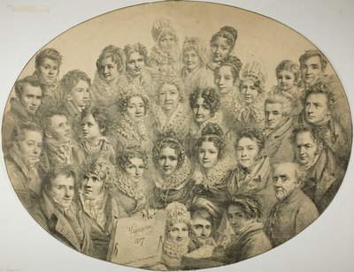 Retratos de 31 personas en un óvalo de Pierre Roch Vigneron