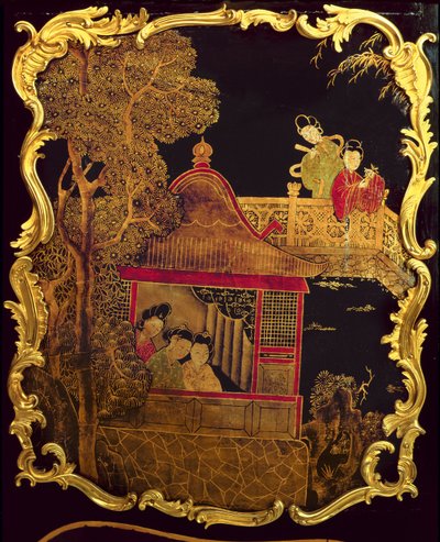 Panel lateral de una cómoda Luis XV, c.1745 (laca y oro sobre madera) de Pierre Roussel