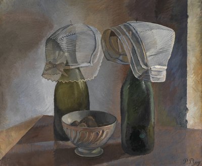 Naturaleza muerta con botellas y bonetes bretones, c.1924 (óleo sobre lienzo) de Pierre Roy