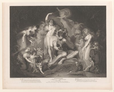 Titania y Bottom rodeados de figuras Shakespeare. Sueño de una noche de verano (título sobre el objeto) de Pierre Simon (II)