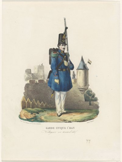 Burguerwacht belga en el reloj, 1830 Guardia Cívica 1ra Prohibición / Voltigeur en traje de verano (título sobre objeto) de Pierre Simonau