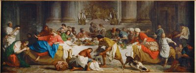 Le repas chez Simon. La comida en casa de Simón. Marta derrama aceite sobre los pies de Cristo y los seca con sus cabellos ... de Pierre Subleyras