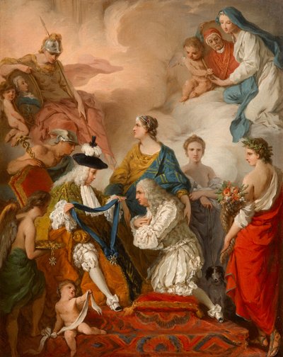 El Duque de Saint Aignan invistiendo a Girolamo Vaini, Príncipe de Cantalupe y Duque de Selci, con la insignia de un Caballero del Espíritu Santo de Pierre Subleyras