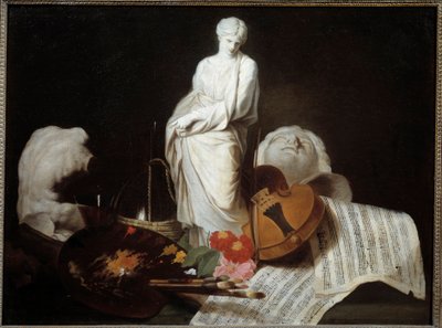 Los atributos de las Artes Paleta de pintor, violín, partituras, escultura. Pintura de Pierre Subleyras de Pierre Subleyras