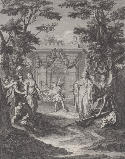 Placa 13: entrada del Amor y la Riqueza a la boda de Gamache, 1745 de Pierre Tanje