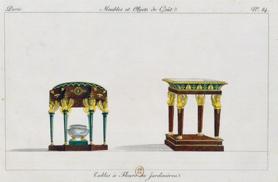 Mesas para flores o soportes para flores, lámina 84, ilustración de Collection de meubles et objects de gout (Colección de muebles y objetos de gusto) de Pierre de La Mesangere