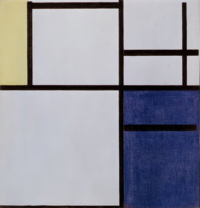 Blanco, gris, amarillo, azul de Piet Mondrian