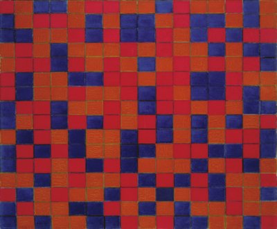 Composición con cuadrícula 8: Composición de tablero de ajedrez con colores oscuros de Piet Mondrian