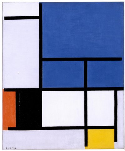 Composición con Gran Plano Azul, Rojo, Negro, Amarillo y Gris de Piet Mondrian