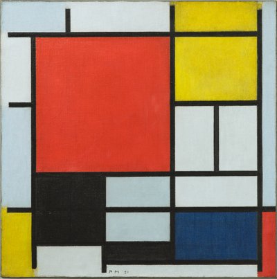 Composición con gran plano rojo, amarillo, negro, gris y azul, 1921 de Piet Mondrian