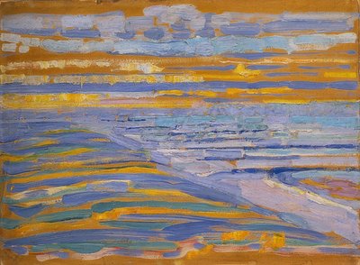 Dunas con playa y muelle, Domburg. 1909 de Piet Mondrian