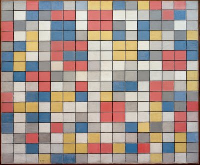 Composición con rejilla 9; Tablero de ajedrez con colores claros de Piet Mondrian