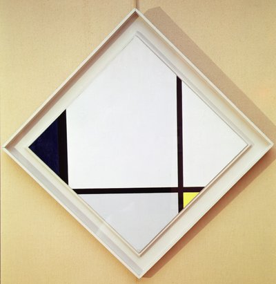 Cuadro No I: Rombo con tres líneas y azul, gris y amarillo de Piet Mondrian