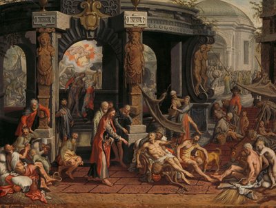 La curación del paralítico, estanque de Betesda de Pieter Aertsen