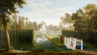 A View of Chiswick Gardens towards the rear of the Bagnio (Cascina) Chiswick House (óleo sobre lienzo) de Pieter Andreas Rysbrack