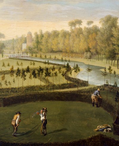 Los jardines de Chiswick House desde el oeste (detalle de 369420) (óleo sobre tabla) de Pieter Andreas Rysbrack