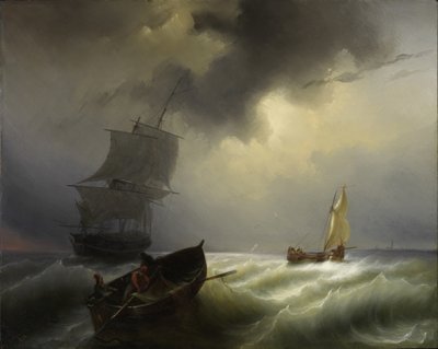 Barcos en el mar con viento fuerte, 1838 de Pieter Arnout Djixhoorn