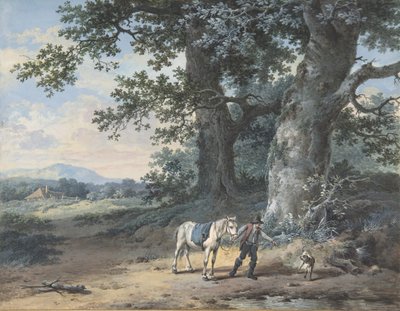 Un campesino guiando a su caballo en las afueras de un bosque, finales del siglo XVIII-mediados del siglo XIX de Pieter Barbiers