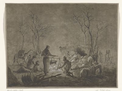 Vivac de los cosacos por el fuego durante la ocupación francesa en 1813 en Ámsterdam de Pieter Bartholomeusz. Barbiers