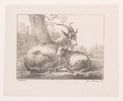 Cabra y cabra en paisaje de Pieter Bartholomeusz. Barbiers