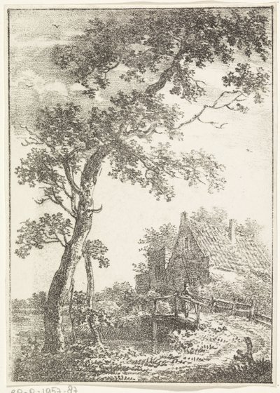 Paisaje con árbol, puente y casa. de Pieter Bartholomeusz. Barbiers