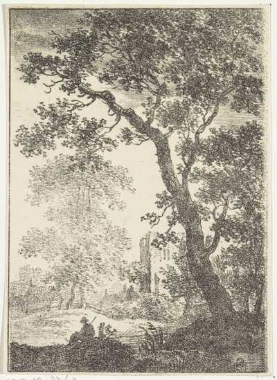 Paisaje con ruina y figura sedente de Pieter Bartholomeusz. Barbiers