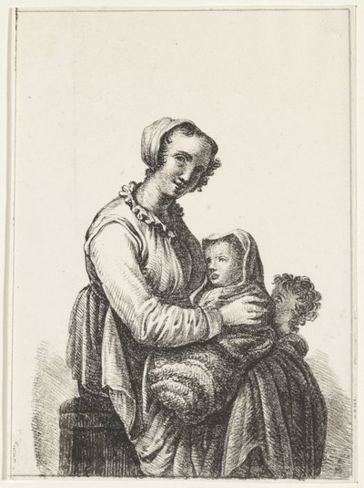 Madre con bebé y niño pequeño de Pieter Bartholomeusz. Barbiers