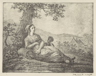 Descansando mujer por árbol de Pieter Bartholomeusz. Barbiers