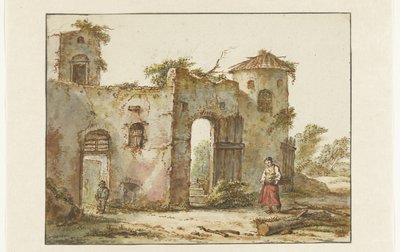 Edificio en ruinas con un leñador a la derecha de Pieter Bartholomeusz. Barbiers