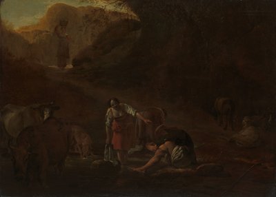 Un pastor y unas lavanderas en un manantial de Pieter Bodding van Laer