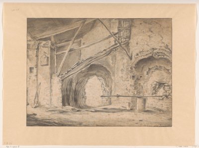 Interior con puerta y escaleras de Pieter Bodding van Laer