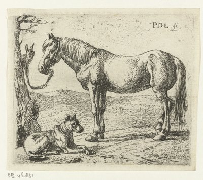 Caballo y perro en un prado Caballos (título de la serie) de Pieter Bodding van Laer