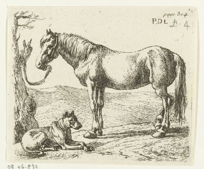 Caballo y perro en un prado Caballos (título de la serie) de Pieter Bodding van Laer