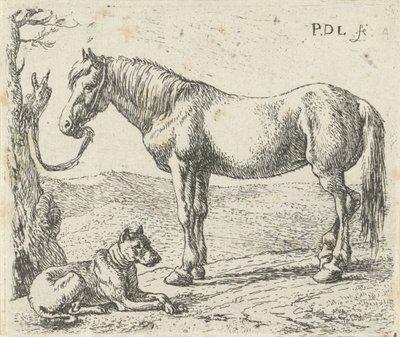 Caballo y perro en un prado Caballos (título de la serie) de Pieter Bodding van Laer