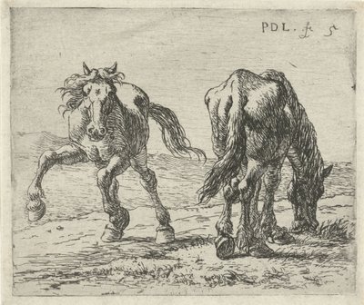 Dos caballos en un prado Caballos (título de la serie) de Pieter Bodding van Laer