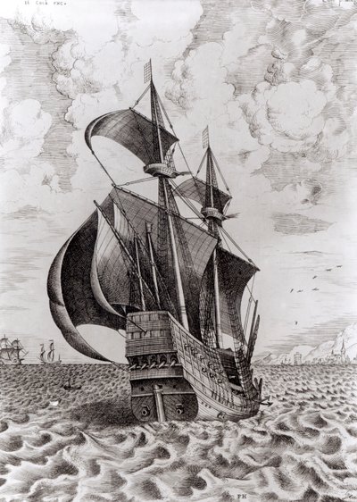 Barco, grabado por Hieronymus Cock de Pieter Bruegel the Elder