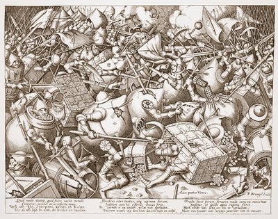 La batalla por el dinero, grabado por Pieter van der Heyden, después de 1570 de Pieter Bruegel the Elder